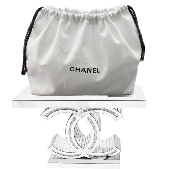 CHANEL white cotton canvas drawstring pouch cosmetic bag storage bag - AUTHENTIC - Picture 1 of 13